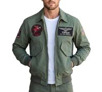 SBL SOUTH BEACH LEATHER Top Green Gun Cotton Jacket - Cruise Maverick Tom Flight, Pilot, Bomber, Aviator Outfit - Halloween Cosplay Costume Men's (UK, Alpha, S, Regular, Regular, Green)