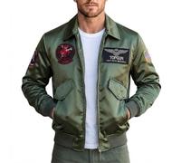 SBL SOUTH BEACH LEATHER Top Green Gun Satin Jacket - Cruise Maverick Tom Flight, Pilot, Bomber, Aviator Outfit - Halloween Cosplay Costume Men's (UK, Alpha, M, Regular, Regular, Green)