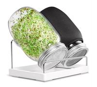 SBMKK Seed Sprouting Jar Kit - 2 Wide Mouth Mason Jars with 316 Stainless Steel Sprouting Lids Covers, Drip Tray and Stand for Growing Broccoli Alfalfa Beans Sprout (Two Jars)