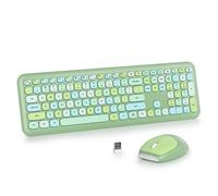SbocKeeb Wireless Typewriter Keyboard and Mouse Combo Retro 104 Key Full Size Office Set Green Keyboard with Silent Round Keycaps, Ideal for Laptop and Desktop PCs, Cute Design Keyboard (Green)
