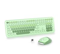 SbocKeeb Wireless Typewriter Keyboard and Mouse Combo Retro 104 Key Full Size Office Set Green with Silent Round Keycaps, Ideal for Laptop and Desktop PCs, Cute Design Keyboard (Light Green)