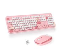SbocKeeb Wireless Typewriter Keyboard and Mouse Combo Retro 104 Key Full Size Office Set Pink Keyboard with Silent Round Keycaps, Ideal for Laptop and Desktop PCs, Cute Design (Pink)