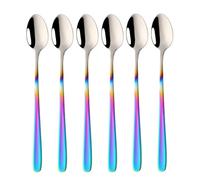 SBOMHS Latte Macchiato Spoon 18/10 Stainless Steel Coffee Spoon Long Handle Cafe Cappuccino Spoon Dessert Spoon 20 cm Long Drink Spoon for Yoghurt Nutella Latte Coffee Pack of 6 (Rainbow Gradient)