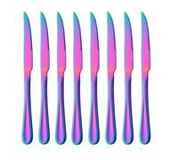 SBOMHS Set of 8 Serrated Steak Knives Table Knives Stainless Steel Dinner Knives Set 9 Inches (Rainbow)