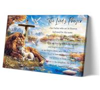 Sboobily Lion And Judah Wall Art The Lords Prayer Wall Decor Bible Verse Poster Framed Christian Quotes Pictures Prints 12x18 inches