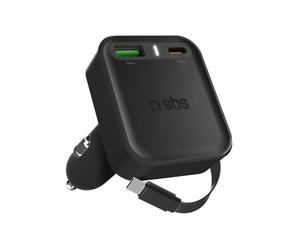 SBS 3-in-1 Car charger with integrated retractable cable SBS 3-in-1 Car charger with integrated retractable cable