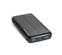 SBS Solar PowerBank, 10000mAh, Power Bank with Solar Panel, Fast Charging, Intelligent Charge (IC), Charging LED, 1 USB-C, 2 USB-A, Portable Travel Charger, Compact Design, Black