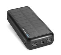 SBS Solar PowerBank, 20,000 mAh, Power Bank with Solar Panel, Quick Charge, Intelligent Charge (IC), LED Charging, USB-C, USB-A, Portable Travel Charger, Compact Design, Black