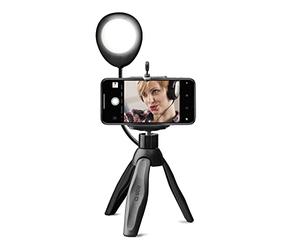 SBS Treppiede per Smartphone iPhone, Samsung, Oppo, Xiaomi, Huawei, Luce LED Orientabile con Regolazione di Intensità, Telecomando Wireless