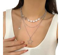 Sbshiouu Multilayer Star Pendant Collar Necklace with Imitation Pearls Adjustable Length Neckchain Jewelry for Women