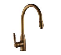 SBSSYVLMV Pull Down Kitchen Antique Single Handle Sink Brass 360 Degree Swivel Mixer Tap for Hot and Cold Water