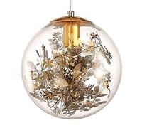 SBTU Modern Glass Ball Pendant Lamp E27 Glass Lampshade Hanging Light Nordic Metal Leaf Chandelier Height Adjustable Ceiling Droplight For Living Room Restaurant Bedroom Cafe Bar (Gold,25cm)