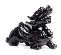 SBTXHJWCGLD A Pair of Chinese Feng Shui PiXiu/PiYao Statues,Black Obsidian Stone Decor Prosperity Figurine Home and Office,Attracting Wealth and Good Luck,One