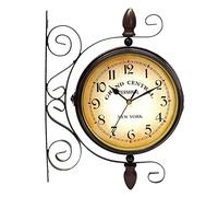 SBTXHJWCGLD Clocks Outdoor Waterproof, Classical Double-sided Rotation Metal Rack Outdoor Clocks for the Garden Wall Mounted Battery Powered