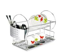 SBTXHJWCGLD Stainless Steel Dish Rack, 2 Tier Dish Drainer Draining Board Draining Rack Cup Bowl Holder Chopsticks Rack Cutting Board Holder (45x36cm)