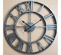 SBTXHJWCGLD Vintage Large Wall Clock Round Metal Silent Non-Ticking Battery Operated Roman Numerals Clocks for Home, Office, Indoor, Outdoor Garden Clock 60CM Gold