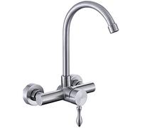 SBTXHJWCGLD Wall Mounted Kitchen Mixer tap, 304 Stainless Steel, for Kitchen Sink Laundry Sink, gooseneck Swivel hot and Cold, Faucet-Brushed Handle Down