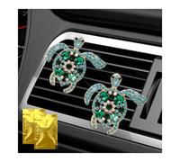 Sbulhia 2 PCS Bling Turtle Car Air Vent Clips, Rhinestone Tortoise Vent Clip with 2 Scented Tablets, Ocean Themed Air Conditioning Outlet Clip Auto Interior Decor for Women Girls (Green, Sparkly)