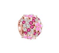 SBUTUXC 925 Silver Charm Floral Crystal Pendant, Rose Gold Plated Sterling Silver, Pink Enamel Butterfly Design with CZ Stones, 0.47 Inch, for Necklaces, Bracelets, Anklets
