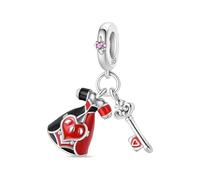 SBUTUXC 925 Sterling Silver Charm Collection, Enamel Animal Fairy Tale Themed Pendants, Crystal Zircon Decorative Charms for Necklaces, Bracelets, Jewelry Making(Queen Hearts Bottle Key Charm)