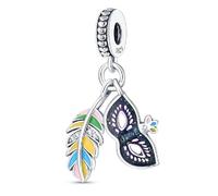 SBUTUXC 925 Sterling Silver Charm Collection, Enamel Animal Fairy Tale Themed Pendants, Crystal Zircon Decorative Charms for Necklaces, Bracelets, Jewelry Making(Mask & Feather Charm)