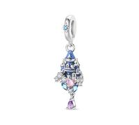 SBUTUXC 925 Sterling Silver Charm Collection, Enamel Animal Fairy Tale Themed Pendants, Crystal Zircon Decorative Charms for Necklaces, Bracelets, Jewelry Making(Castle Charm)