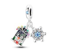 SBUTUXC 925 Sterling Silver Christmas Lantern & Snowflake Charm with Enamel Reindeer & Colorful Crystals, Holiday Pendant for Bracelet/Necklace/Accessories