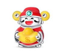 SBUTUXC 925 Sterling Silver Cute Wealth God Charm with Red Enamel & Green Zirconia - Lucky Pendant for Bracelet/Necklace/Clothing Accessories