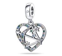 SBUTUXC 925 Sterling Silver Heart Arrow Charm Pendant with Colorful Crystal Stars, Dangle Bead for Bracelets, 1.1 x 28.3mm