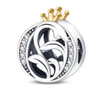 SBUTUXC 925 Sterling Silver Letter O Crown Charm, Crystal-Studded Initial Pendant for Bracelets, Necklaces, 0.95x0.59 Inch, 3g