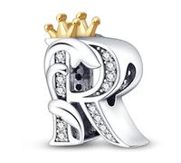 SBUTUXC 925 Sterling Silver Letter R Crown Charm, Crystal-Studded Initial Pendant for Bracelets, Necklaces, 0.95x0.59 Inch, 3g