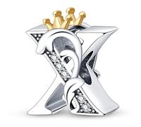SBUTUXC 925 Sterling Silver Letter X Crown Charm, Crystal-Studded Initial Pendant for Bracelets, Necklaces, 0.95x0.59 Inch, 3g