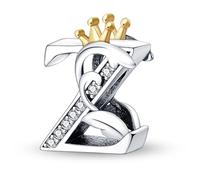 SBUTUXC 925 Sterling Silver Letter Z Crown Charm, Crystal-Studded Initial Pendant for Bracelets, Necklaces, 0.95x0.59 Inch, 3g