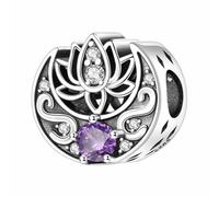 SBUTUXC 925 Sterling Silver Lotus Flower Charm Bead with Purple Cubic Zirconia, Compatible with Snake Chain Bracelets and Necklaces