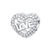 SBUTUXC 925 Sterling Silver Love Heart Bead Charm with Pave CZ, for Bracelets, Necklaces and Anklets, 0.45 x 0.48 Inch