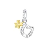 SBUTUXC 925 Sterling Silver Lucky Horseshoe and Four-Leaf Clover Dangle Charm, Cubic Zirconia, Two-Tone, for Bracelets, Necklaces, Anklets