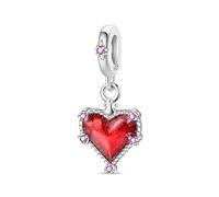 SBUTUXC 925 Sterling Silver Red Heart Dangle Charm with Pink Zircon for Women's Bracelet Necklace, Romantic Love Jewelry Gift