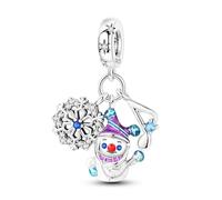 SBUTUXC 925 Sterling Silver Snowman Charm with Snowflake & Music Note Dangles, Enamel Hat & Crystal Accents for Bracelet/Necklace/Winter Accessories