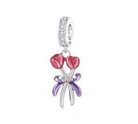 SBUTUXC 925 Sterling Silver Tulip Bouquet Dangle Charm, Pink and Purple Enamel Flower Pendant, 0.98 x 0.51 in, for Bracelets and Necklaces