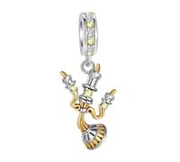 SBUTUXC 925 Sterling Silver Two-Tone Candelabra Charm Pendant with Yellow Crystals, Decorative Dangle for Necklaces and Bracelets, 1.2 x 0.6 Inches