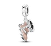 SBUTUXC 925 Sterling Silver Winter Boot Charm with Pink Enamel & Crystal Accents, Snowflake Pendant for Bracelet/Necklace/Clothing Accessories