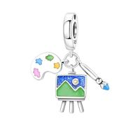 SBUTUXC Artist Dangle Charm, 925 Sterling Silver, Paint Palette, Easel Canvas and Paintbrush with Colorful Enamel, Compatible with Snake Chain Bracelets and Necklaces