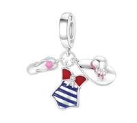 SBUTUXC Beach Dangle Charm, 925 Sterling Silver, Enamel Bikini, Flip Flop and Sun Hat, Compatible with Snake Chain Bracelets