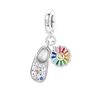 SBUTUXC Clog Shoe Dangle Charm, 925 Sterling Silver, Rainbow Enamel Daisy Flower, Cubic Zirconia Accents, Compatible with Snake Chain Bracelets and Necklaces