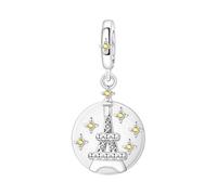 SBUTUXC Eiffel Tower Dangle Charm, 925 Sterling Silver, Round Disc with Yellow CZ Star Accents, Paris Travel Theme