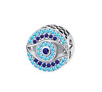 SBUTUXC Evil Eye Charm, 925 Sterling Silver with Blue Cubic Zirconia, Round Bead for Bracelets and Necklaces