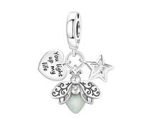 SBUTUXC Firefly Dangle Charm, 925 Sterling Silver, Glow Luminous Bead with CZ Star and Heart, for Bracelets and Necklaces