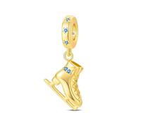 SBUTUXC Ice Skate Dangle Charm, S925 Sterling Silver, Gold Plated, Blue Cubic Zirconia, for Bracelets, Necklaces and Anklets