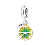 SBUTUXC Lemon Slice Dangle Charm, S925 Sterling Silver, Yellow and Green Enamel Fruit Pendant for Bracelets, Necklaces and Anklets