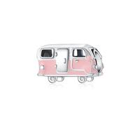 SBUTUXC Pink Enamel Camper Van Bead Charm, 925 Sterling Silver, for Women's Bracelet, Necklace or Anklet